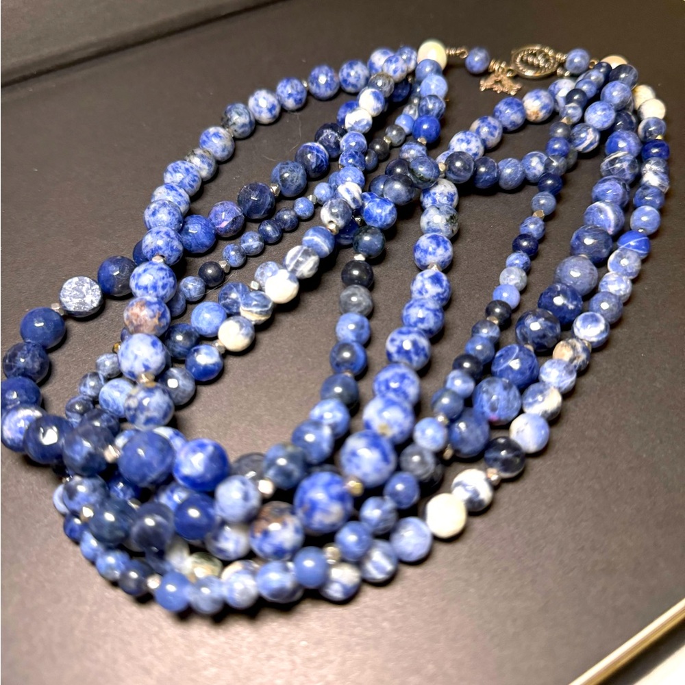 Indigo Agate Multi Strand Statement Necklace
